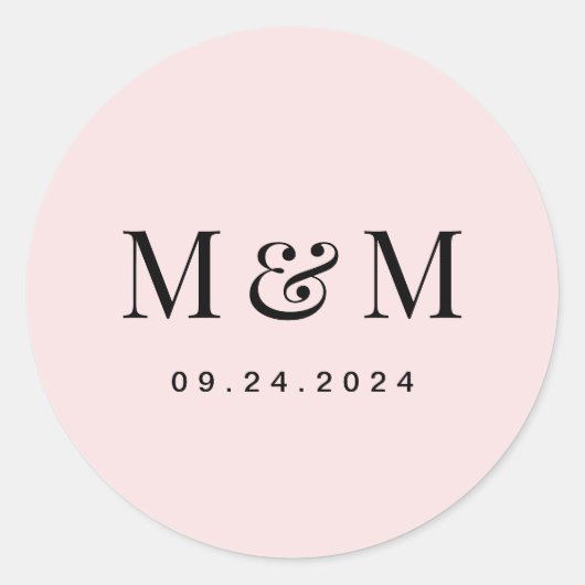 Classic Blush Pink Monogram Typography Wedding Runder Aufkleber (Vorderseite)