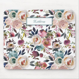 Classic Blush Pink Sage Green Dusty Blue Blumen Mousepad