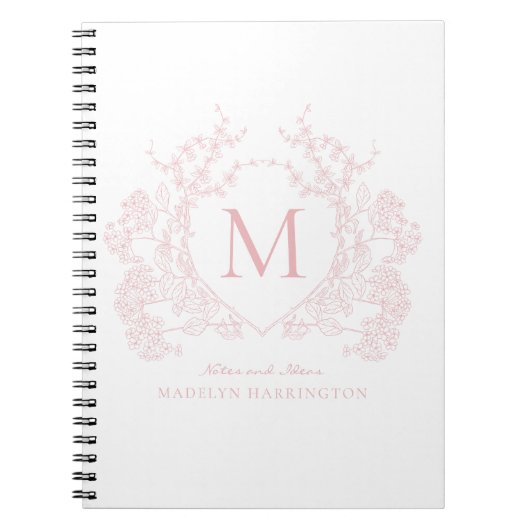 Classic Blush Pink Wappen Monogram Notebook Notizblock (Vorderseite)