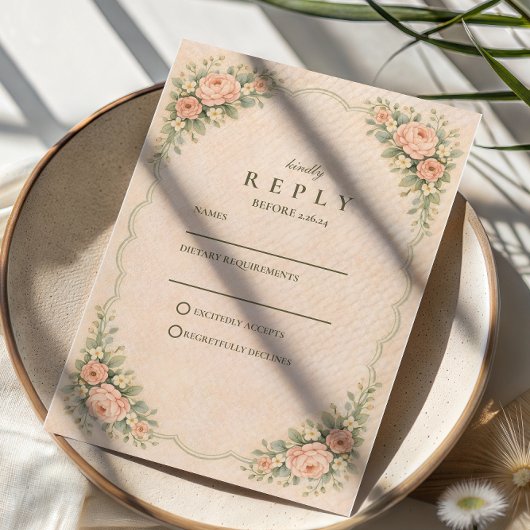 Classic Blush Rose Arch Wedding RSVP Karte