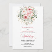 Classic Blush Roses Greenery Gold Wedding Invite Einladung (Vorderseite)