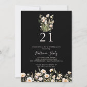 Classic Blush Wildblume Black 21. Geburtstag Party Einladung (Vorderseite)