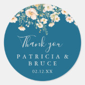 Classic Blush Wildblume Danke Gastgeschenk Hochzei Runder Aufkleber (Vorderseite)