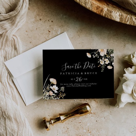 Classic Blush Wildblume Horizontal Black Wedding Save The Date