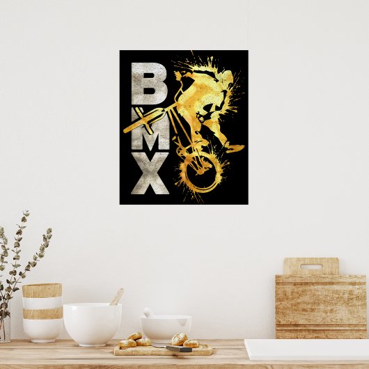 Classic Bmx Bike | Bmx Silver Gold Poster Print (Küche)