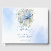 Classic Bohemian Blue Hydrangeas Gold Wedding Gästebuch (Vorderseite)