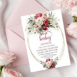 Classic Bohemian Crimson Red White Gold Floral   Einladung