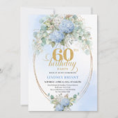 Classic Bohemian Soft Blue Greenery 60th Birthday Einladung (Vorderseite)