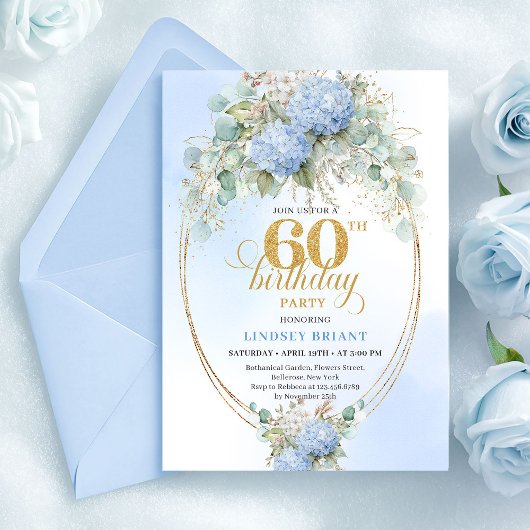 Classic Bohemian Soft Blue Greenery 60th Birthday Einladung