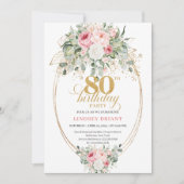 Classic Boho Blush Roses 80th Birthday Invitation  Einladung (Vorderseite)
