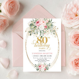 Classic Boho Blush Roses 80th Birthday Invitation  Einladung