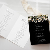 Classic Boho Blush Wildblume Black Folded Wedding Programm