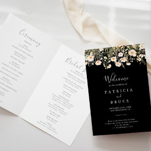 Classic Boho Blush Wildblume Black Folded Wedding Programm
