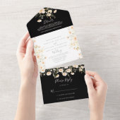 Classic Boho Blush Wildblume Black Wedding All In One Einladung (Abreißen)