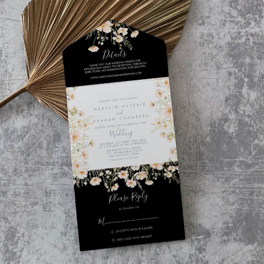 Classic Boho Blush Wildblume Black Wedding All In One Einladung