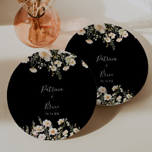 Classic Boho Blush Wildblume Black Wedding Cake Pappteller