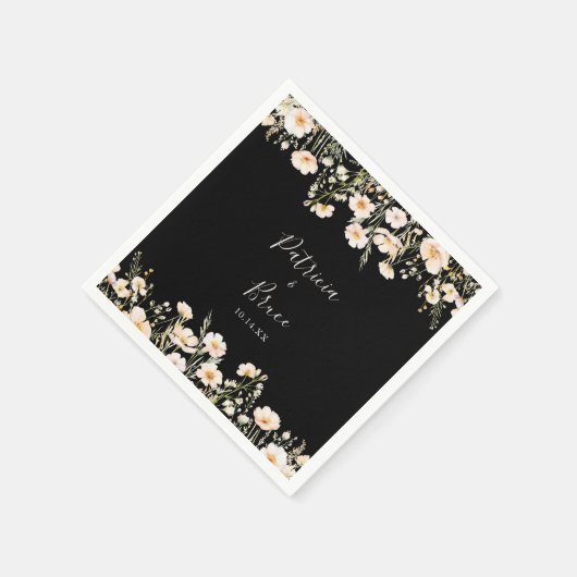 Classic Boho Blush Wildblume Black Wedding Napkin Serviette (Ecke)