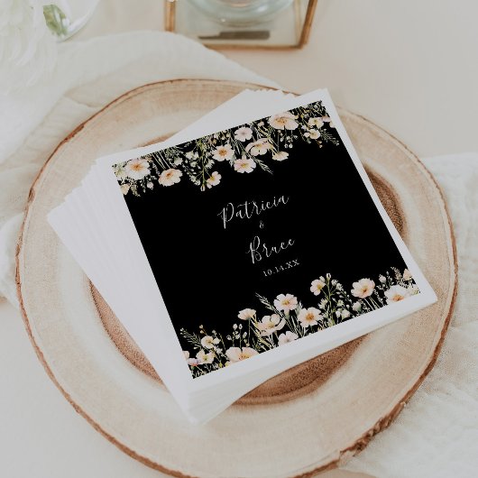 Classic Boho Blush Wildblume Black Wedding Napkin Serviette
