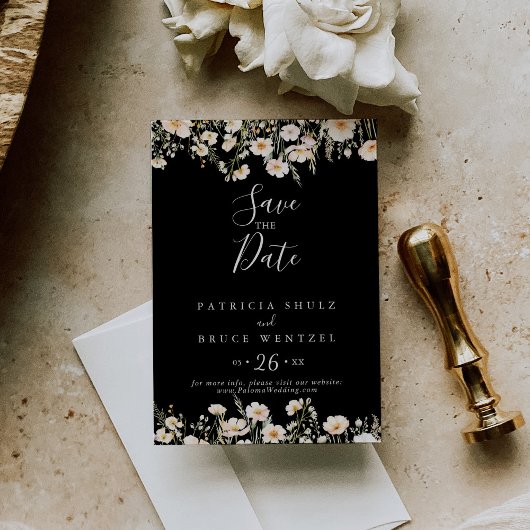 Classic Boho Blush Wildblume Black Wedding Save The Date