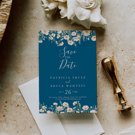 Classic Boho Blush Wildblume Blue Wedding Save The Date