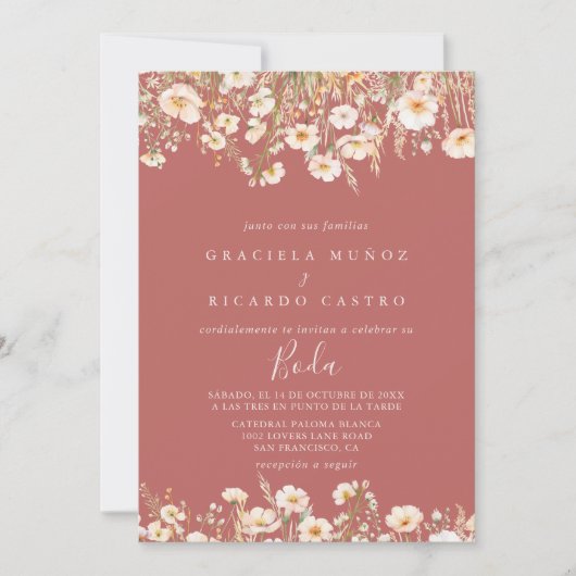 Classic Boho Blush Wildblume Einladung (Vorderseite)