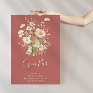 Classic Boho Blush Wildblume Hochzeit Open Bar Poster