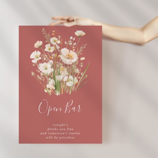 Classic Boho Blush Wildblume Hochzeit Open Bar Poster