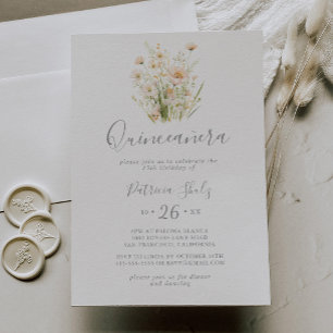 Classic Boho Blush Wildblume Quinceañera Einladung