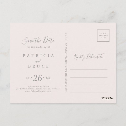 Classic Boho Blush Wildblume Save the Date Postkarte (Rückseite)