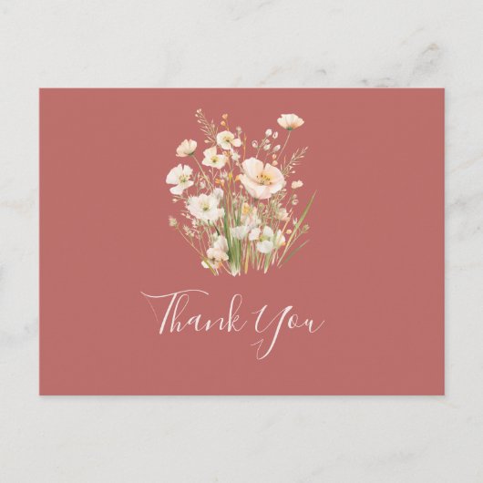 Classic Boho Blush Wildblume Vielen Dank Postkarte (Vorderseite)