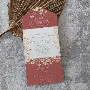 Classic Boho Blush Wildblume Wedding All In One Einladung