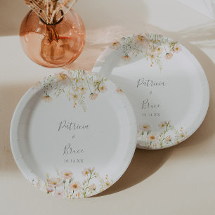 Classic Boho Blush Wildblume Wedding Cake Pappteller
