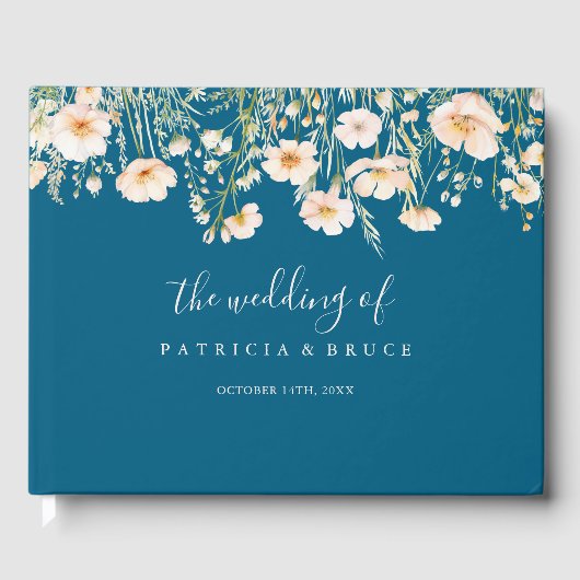 Classic Boho Blush Wildblume Wedding Gästebuch (Vorderseite)