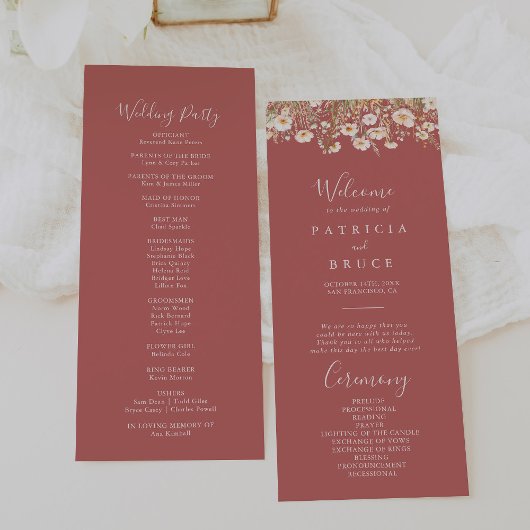 Classic Boho Blush Wildblume Wedding Program Programm