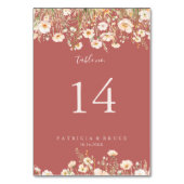 Classic Boho Blush Wildblume Wedding Tischnummer (Vorderseite)