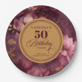 Classic Boho Burgundy Blush Gold 50. Geburtstag Pappteller (Vorderseite)