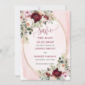 Classic Boho Burgundy Blush Gold Roses Save Date Einladung (Vorderseite)