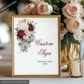 Classic Boho Burgundy White Rose Custom Wedding Poster