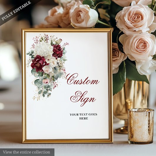 Classic Boho Burgundy White Rose Custom Wedding Poster