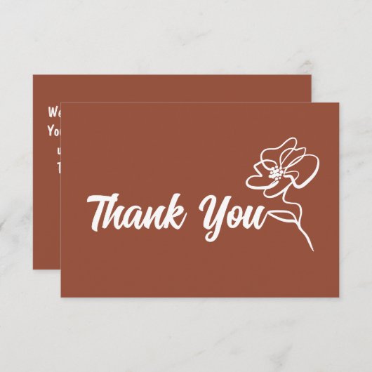 Classic Boho Burnt Orange Floral Sketch Dankeskarte (Vorne/Hinten)