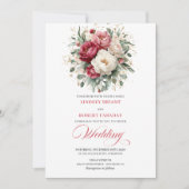 Classic Boho Crimson Red Blush Greenery Invitation Einladung (Vorderseite)