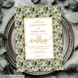 Classic Boho Forest Green Gold Eucalyptus Wedding Einladung