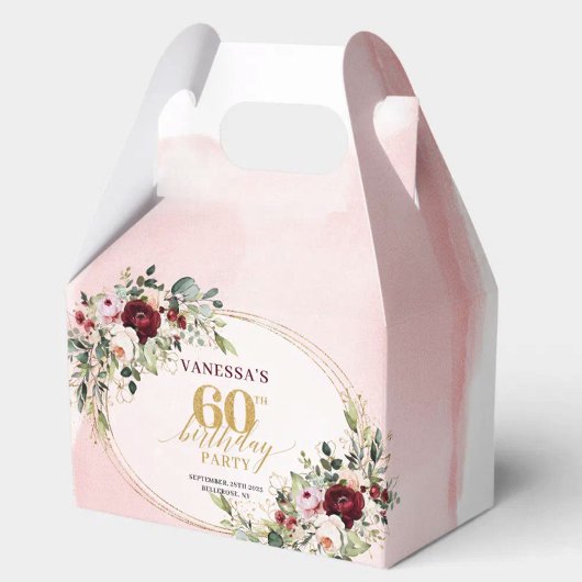 Classic Boho Maroon Roses 60th Birthday Favor Box Geschenkschachtel