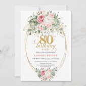 Classic Boho Minimalist Blush Floral 80th Birthday Einladung (Vorderseite)