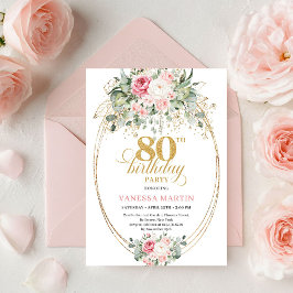 Classic Boho Minimalist Blush Floral 80th Birthday Einladung