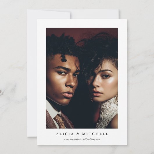 Classic Boho Minimalist Script Wedding Photo Einladung (Rückseite)