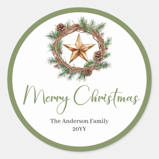 Classic Boho Neutral Color Christmas Round Sticker (Vorderseite)
