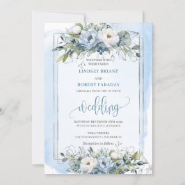 Classic Boho Pastel Blue Silver Rose Hochzeit Einladung
