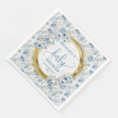 Classic boho pastellblaue Blumen Gold Babydusche Serviette (Ecke)