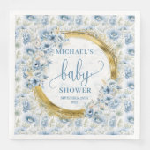 Classic boho pastellblaue Blumen Gold Babydusche Serviette (Vorderseite)